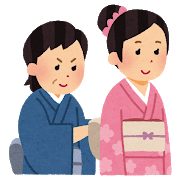 An image of a girl who cannot put a kimono on by herself (hitoride or jibun de)
